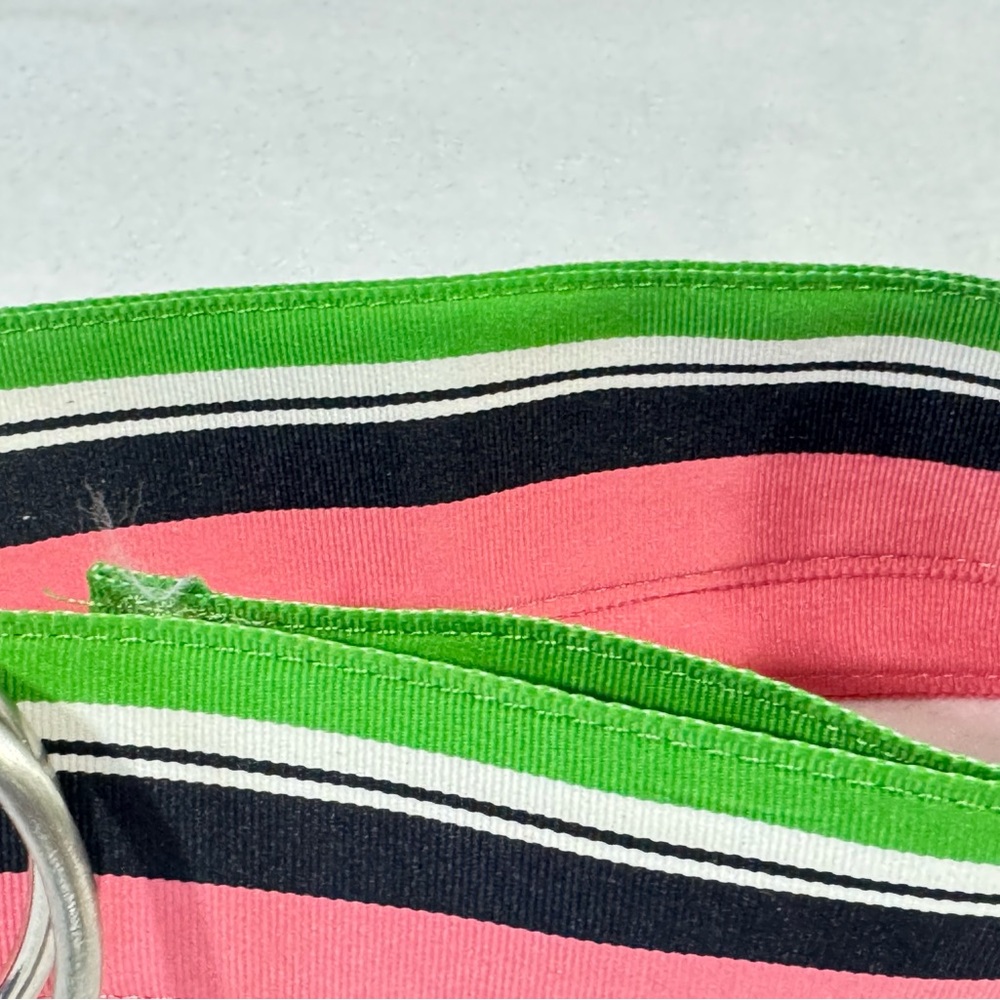 J. Crew Vibrant Preppy Pink Green Blue and White Striped Belt with Silver Rings - Picture 8 of 13
